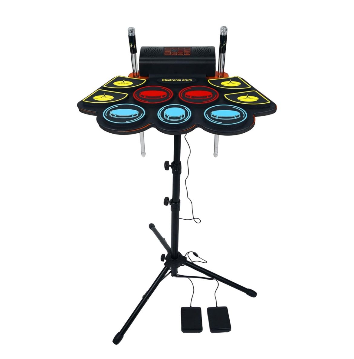 9 Pads) Electronic Drum Set with Light Up Drumsticks and Stand, Electronic Drum Pad with 5 Different Drum Kit, 10 Unique Rhythms, Bulit-in Double Spea