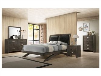 Brand new gray queen arch bed frame + dresser + mirror + nightstand