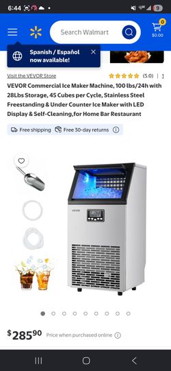 VEVOR Commercial Ice Maker Machine, 100 lbs/24h with 28Lbs Storage, 45 Cubes per Cycle, Stainless Steel Freestanding & Under Counter Ice Maker with LE