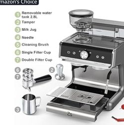 Garvee Espresso Machine With Grinder, 20 Bar Professional Coffee Maker With Milk Frother Steam Wand for Cappuccino, Latte, Macchiato, 95 oz Removable 