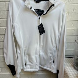 Lands End NWT Women’s White And Black Thermacheck Fleece Zip Up Jacket Size Xl