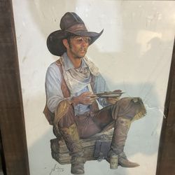 New Gordon Snidow “Baked Beans And Beer” 1981 Coors Cowboy Print   19 1/2” W x 24 1/2” H