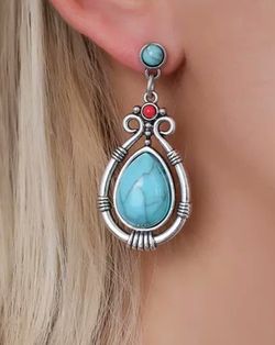 Vintage Tibetan Silver Natural Turquoise Earrings