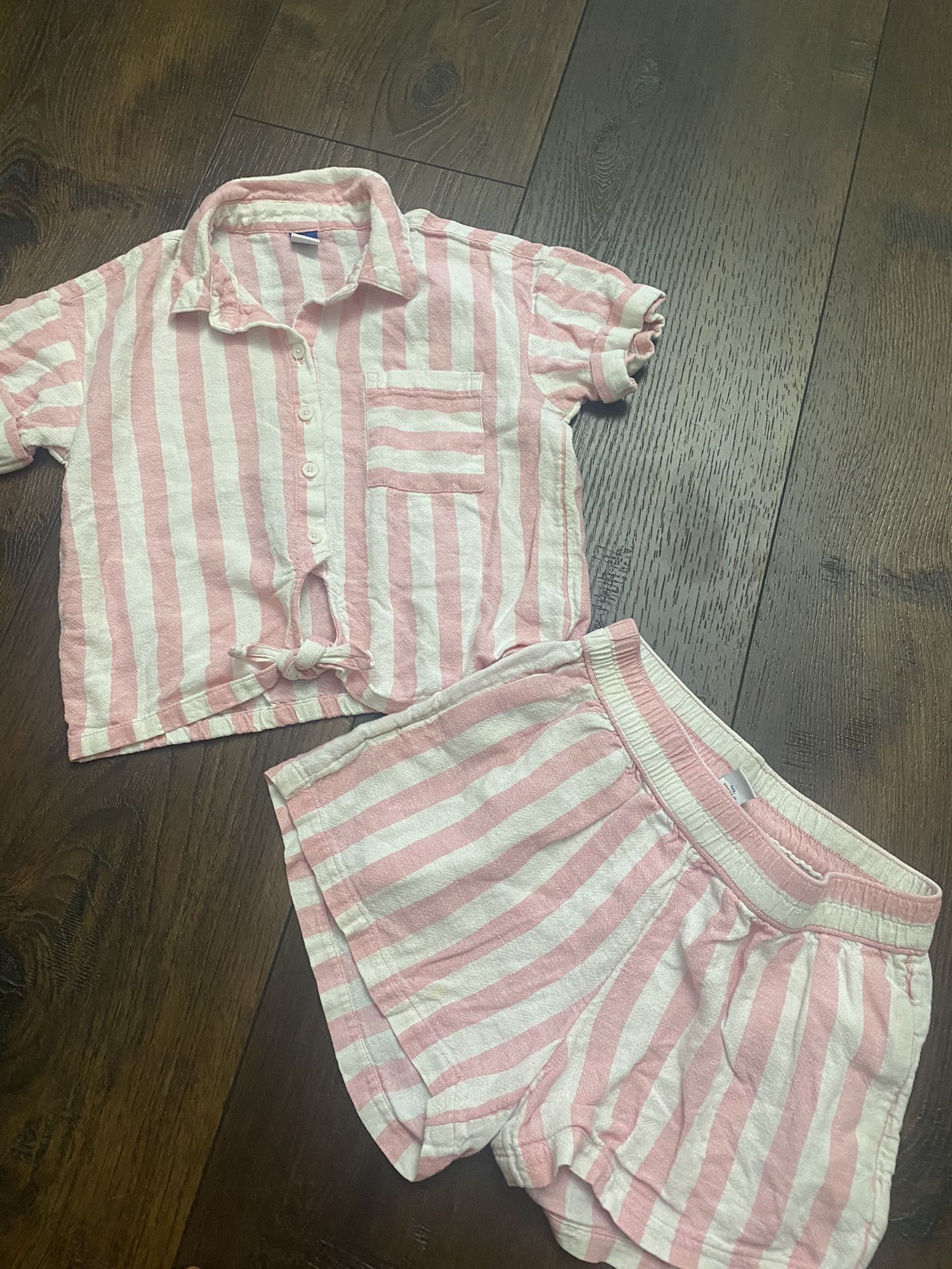 Girls Pink And White Striped Shirt And Shorts Size 8 By Old Navy #15