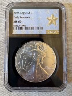 2025 American Silver Eagle $1 NGC MS69 Early Releases – 1 oz .999 Fine Silver