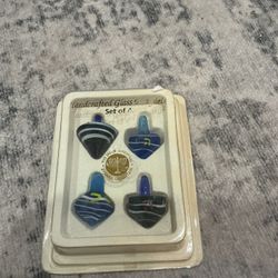 Draydels Handcrafted Art Glass Set of 4 Judaica Collection Blue And White