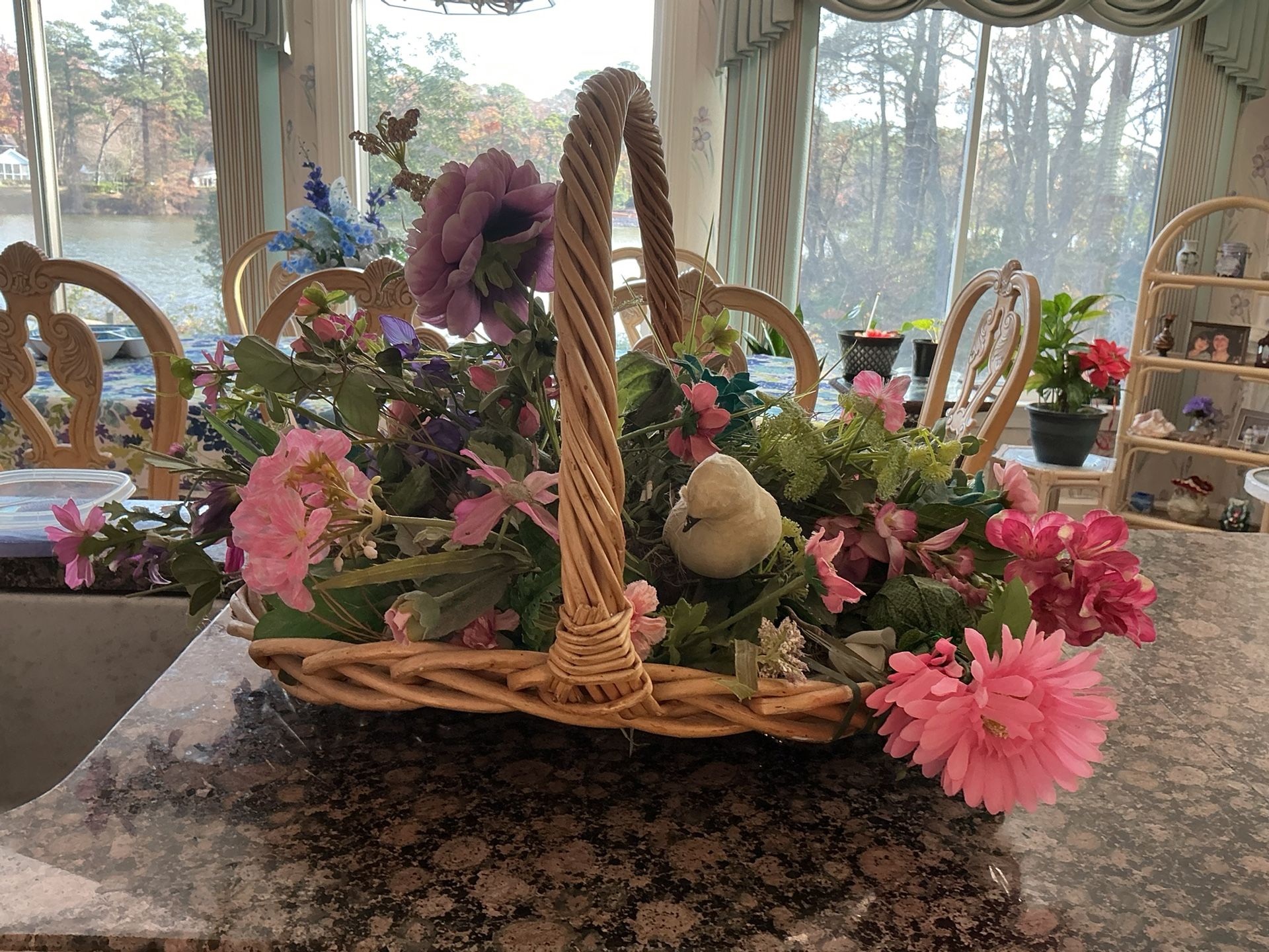 Beautiful Large Basket Of Various Colored Flowers