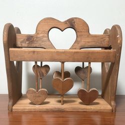Antique Solid Wood Love Heart Magazine Rack