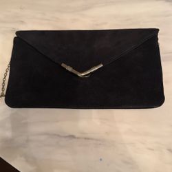 Vintage Black Suede Shoulder Bag/purse/clutch With Chain Handle