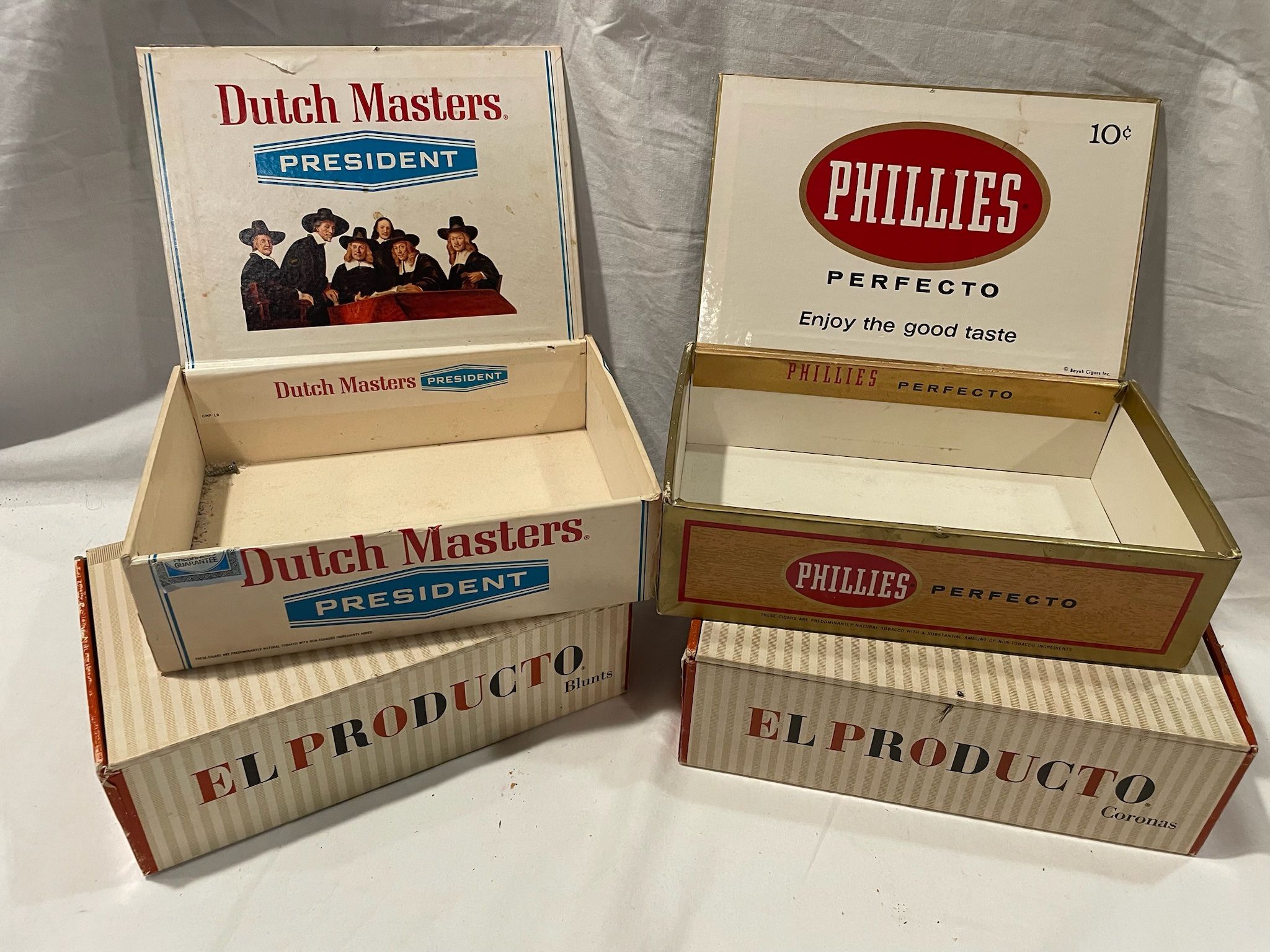 Lot of 4 cigar boxes Dutch Masters President El Producto Phillies Producto