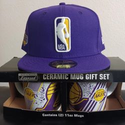 Los Angeles Lakers New Era 59FIFTY Purple Fitted Hat and Ceramic Mug Gift Set Bundle