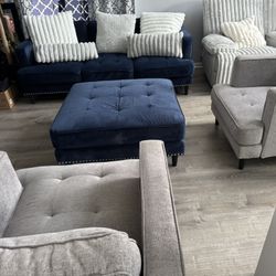 Blue and grey couches Including Ottoman Good Conditions 