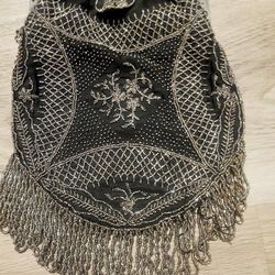 Antique Vintage Art Deco Flapper Era Metal Beaded Hand Bag Purse silver
