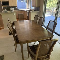 60 year old set of Dining Room table w/ 2 leaf extensions, 8 chairs, table pads and China cabinet, IMMACULATE!!