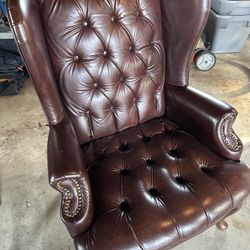 Leather Wing Backed Tufted chairs