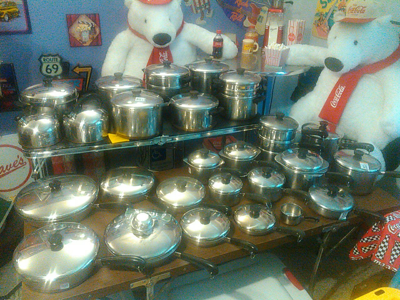 Very large 60 piece set copper bottom Revere cookware
