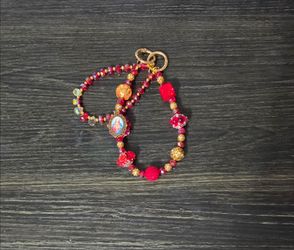 Red Beaded Religious Bag Chain
