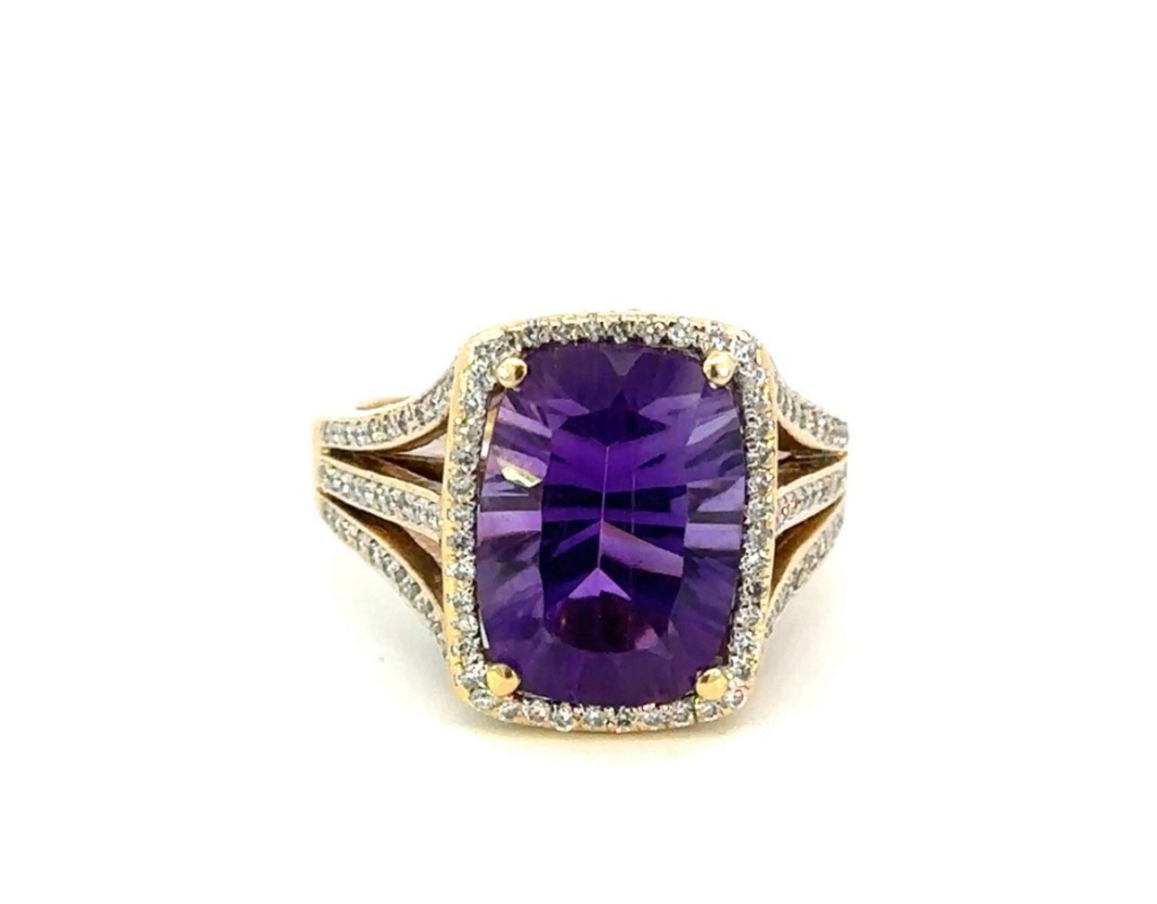 Ladies 14k Yellow Gold 6.82 Cushion Cut Amethyst And Diamond Ring Size 7.5 GP3090416