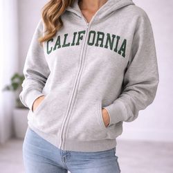 Gray “California” Zip-Up Hoodie – Size S