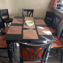 Dinning Table, 6 Chairs, 2 High Bar Chairs And Bar Stools
