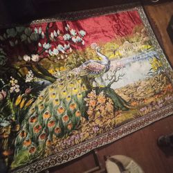 VintageItalian Imported velvet Peacock Tapestry Wall Rug