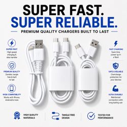 Fast Charger Cables - Lightning Cable - USB C - USB A Charging Cables
