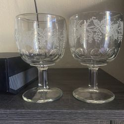 Vintage Frosted GrapeVine Streamed Water Goblets