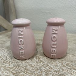 Disney Mickey Mouse Pink Ceramic Salt And Pepper Shakers