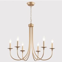 2931: New Gold Farmhouse Chandelier Modern Candlestick Dining Chandelier Light Fixture Industrial 6 Light Pendant Lighting for Kitchen Living Room Bed