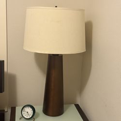Pair Tall Bronze Metal Lamps With Linen Cream Shade 