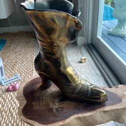 Antique Brass Boot 9inch Tall Very Heavy Old Brass 