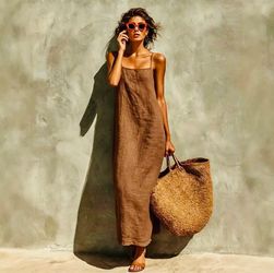 Brown Spaghetti Strap Maxi Dress