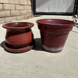 2 Small Ceramic Pots 5-6” Diameter 