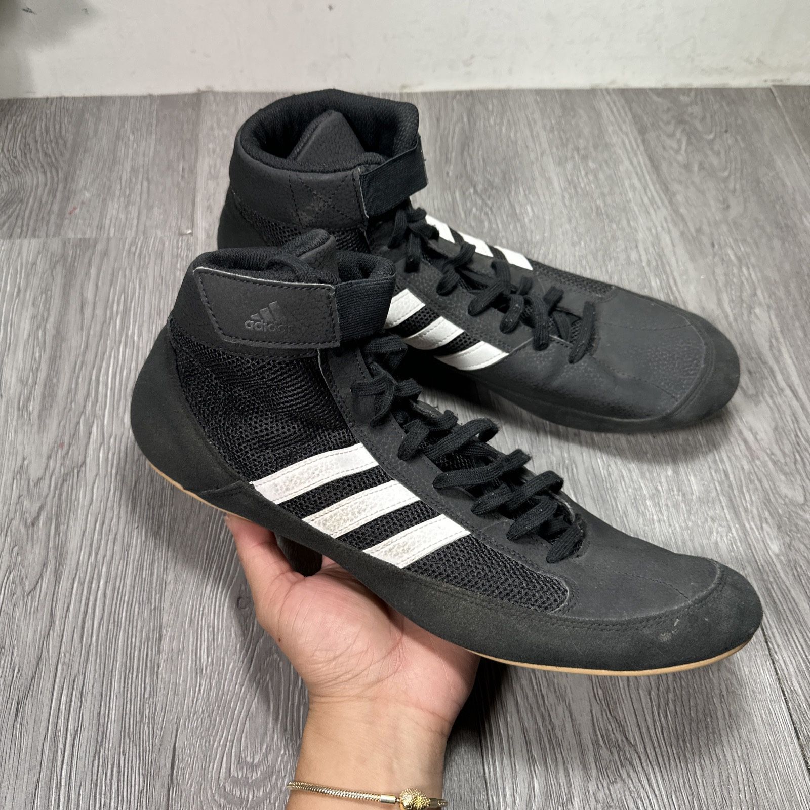 Adidas HVC 2 Black Wrestling Combat Shoes MMA Black White AQ3325 Mens Size 14