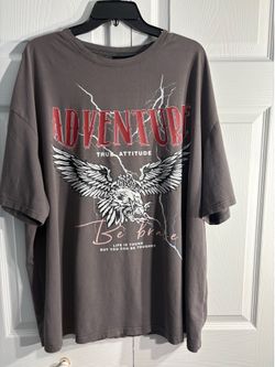 SHEIN SXY Eagle Graphic Adventure Tee Washed Charcoal Oversized Shirt XL (A4)