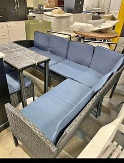 Assembled New Small Outdoor 7 Pcs Patio Furniture Set Wicker Sectional Sofa with Seat & Coffee Table