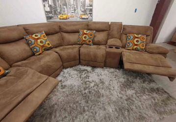 Large Brown Reclining Sectional Sofa w/ Cup Holders 3 PIECE– Must See!