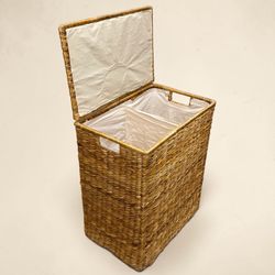Natural Woven Water Hyacinth Laundry Hamper with Removable Liner & Lid