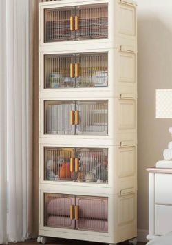5 Tier Stackable Plastic Storage Bins with Lids 58QT, Collapsible Closet Organizers and Storage with Wheels for Living Room,Office,Dorm Retail $100