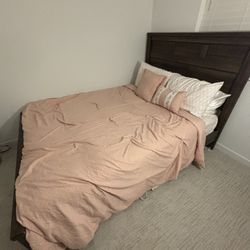 Queen Size Bed Frame, Mattress And Night Stand 
