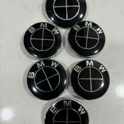 Bmw Wheel Trunk And Hood Emblem Center Caps Full Black 68mm