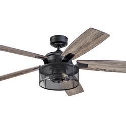 Ceiling Fans Carnegie Industrial 52 Inch Ceiling Fan with Light, Remote Control Fan, LED Indoor Fan with 5 Blades, Gray Pine and Brown Chestnut Blade 