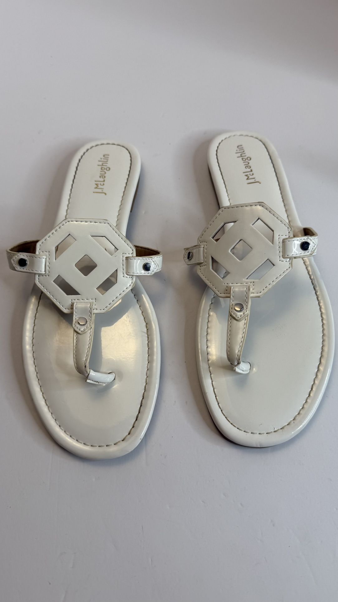 J.McLaughlin Women’s White Sandals Size 11 EU 41 Patent Thong Flats