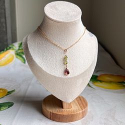Peridot Garnet Pearl Novelty Necklace, Boho Bohemian Casual Minimalist Necklace