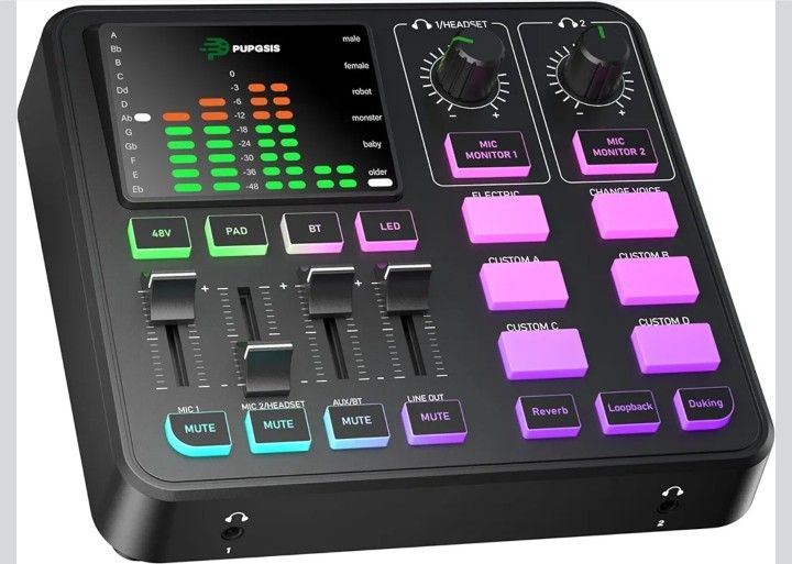 PUPGSIS Gaming Audio Mixer, Audio Interface for PC/Podcast/Streaming, Sound Board with 3.5mm/XLR Mic Input,