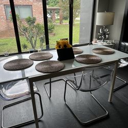 Modern Glass Dining Table + 4 Clear Chairs