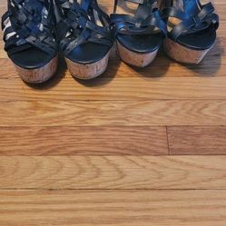 2Pairs OF Black Wedge Platform Sandals