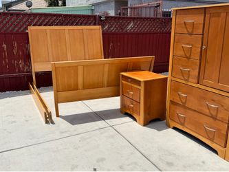 Millennium furniture 3 piece bedroom set Queen bed frame +Tall 5 Drawer dresser chest + 3 drawer nig