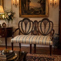 Elegant Vintage Carved Wood Settee / Loveseat – Ornate Antique Style Bench