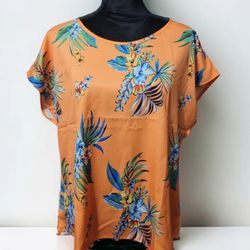 
Orange Floral Print Blouse Size L